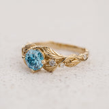 Engagement Ring with Blue (Lab-grown) Diamond in Leafy Design / Clematis