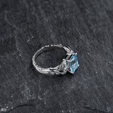 Engagement Ring with Emerald-Cut Aquamarine Framed by Leaves / Clematis - Eden Garden Jewelry™