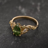 READY TO SHIP: Patricia ring with green diamond and accent peridots & diamonds, 14K yellow gold, AVAILABLE RING SIZES: 5.5 - 8.5 US