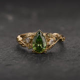 READY TO SHIP: Patricia ring with green diamond and accent peridots & diamonds, 14K yellow gold, AVAILABLE RING SIZES: 5.5 - 8.5 US