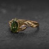 READY TO SHIP: Patricia ring with green diamond and accent peridots & diamonds, 14K yellow gold, AVAILABLE RING SIZES: 5.5 - 8.5 US
