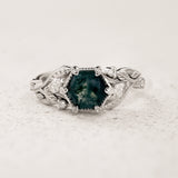 Engagement Ring with Hexagon-Cut Green Moss Agate / Patricia - Eden Garden Jewelry™