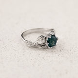 Engagement Ring with Hexagon-Cut Green Moss Agate / Patricia - Eden Garden Jewelry™