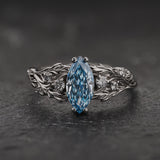 Engagement Ring with Marquise-cut Blue (Lab-grown) Diamond / Japanese Maple