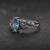 Engagement Ring with Marquise-cut Blue (Lab-grown) Diamond / Japanese Maple