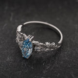 Engagement Ring with Marquise-cut Blue (Lab-grown) Diamond / Japanese Maple