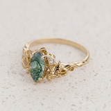 Engagement Ring with Marquise-cut Moss Agate / Vineyard