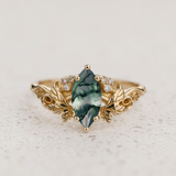 Engagement Ring with Marquise-cut Moss Agate / Vineyard