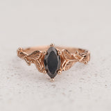 READY TO SHIP: Freesia ring with marquise-cut salt & pepper diamond, 14K rose gold, AVAILABLE RING SIZES: 5.5 - 8.5 US