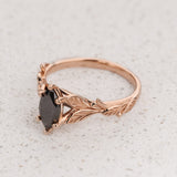 READY TO SHIP: Freesia ring with marquise-cut salt & pepper diamond, 14K rose gold, AVAILABLE RING SIZES: 5.5 - 8.5 US