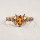 Engagement Ring with Marquise-cut Orange Sapphire and Salt & Pepper Diamonds / Verbena - Eden Garden Jewelry™