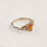 Engagement Ring with Marquise-cut Orange Sapphire and Salt & Pepper Diamonds / Verbena - Eden Garden Jewelry™
