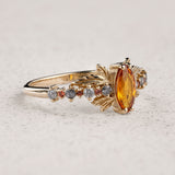 Engagement Ring with Marquise-cut Orange Sapphire and Salt & Pepper Diamonds / Verbena - Eden Garden Jewelry™
