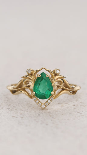 READY TO SHIP Lida small ring with natural emerald, 14K yellow gold, AVAILABLE RING SIZES: 5.5 - 8.5 US - Eden Garden Jewelry™