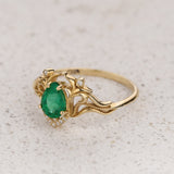 READY TO SHIP: Lida small ring with natural emerald, 14K yellow gold, AVAILABLE RING SIZES: 5.5 - 8.5 US