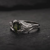Engagement Ring with Natural Green Sapphire & Diamonds / Wisteria