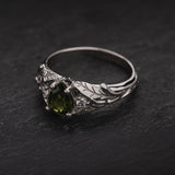 Engagement Ring with Natural Green Sapphire & Diamonds / Wisteria