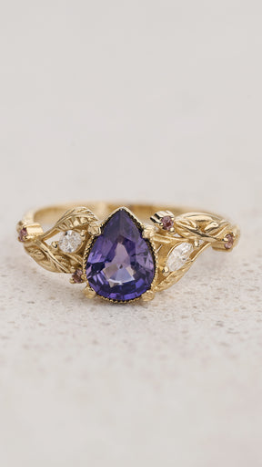 READY TO SHIP Patricia ring with natural purple sapphire and accent diamonds & pink sapphires, 14K yellow gold, AVAILABLE RING SIZES 5.5 - 8.5 US - Eden Garden Jewelry™