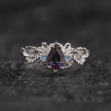 Engagement Ring with Pear-Cut Colour-Changing Alexandrite and Moonstones / Adelina - Eden Garden Jewelry™