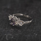 Engagement Ring with Pear-Cut Colour-Changing Alexandrite and Moonstones / Adelina - Eden Garden Jewelry™