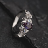 Engagement Ring with Pear-Cut Colour-Changing Alexandrite and Moonstones / Adelina - Eden Garden Jewelry™