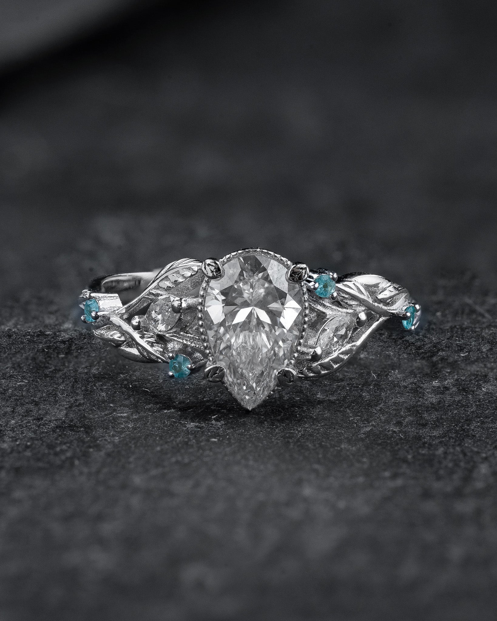 Engagement Ring with Pear-Cut Diamond & (Natural) Paraiba Tourmalines / Patricia - Eden Garden Jewelry™