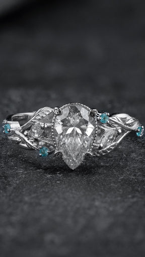 Engagement Ring with Pear-Cut Diamond & (Natural) Paraiba Tourmalines / Patricia - Eden Garden Jewelry™