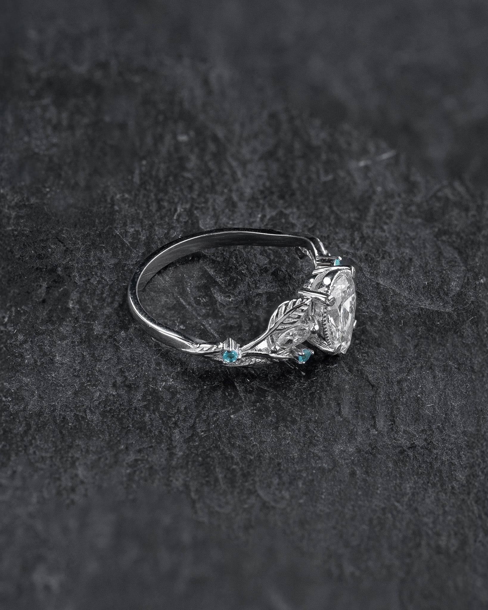 Engagement Ring with Pear-Cut Diamond & (Natural) Paraiba Tourmalines / Patricia - Eden Garden Jewelry™