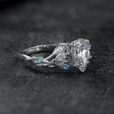 Engagement Ring with Pear-Cut Diamond & (Natural) Paraiba Tourmalines / Patricia - Eden Garden Jewelry™