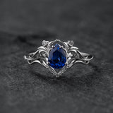 Art Nouveau Engagement Ring with Pear-cut Blue (Natural) Sapphire / Lida - Eden Garden Jewelry™