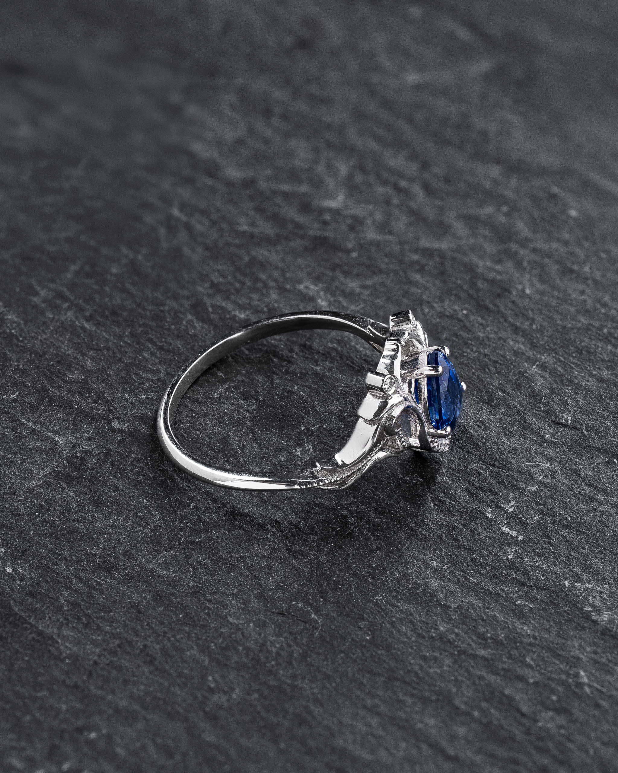 Art Nouveau Engagement Ring with Pear-cut Blue (Natural) Sapphire / Lida - Eden Garden Jewelry™
