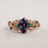 Сolor-Сhanging Alexandrite Engagement Ring with Accent Emeralds / Japanese Maple - Eden Garden Jewelry™