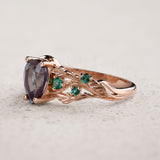 Сolor-Сhanging Alexandrite Engagement Ring with Accent Emeralds / Japanese Maple - Eden Garden Jewelry™