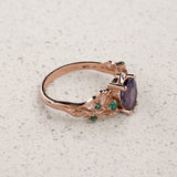 Сolor-Сhanging Alexandrite Engagement Ring with Accent Emeralds / Japanese Maple - Eden Garden Jewelry™