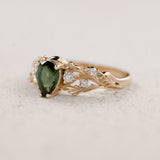 Engagement Ring with Pear-cut Green Tourmaline in Forest-Inspired Design / Japanese Maple - Eden Garden Jewelry™