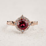 Bridal Set with Round (Lab-Grown) Ruby and Diamond Halo / Florentina - Eden Garden Jewelry™