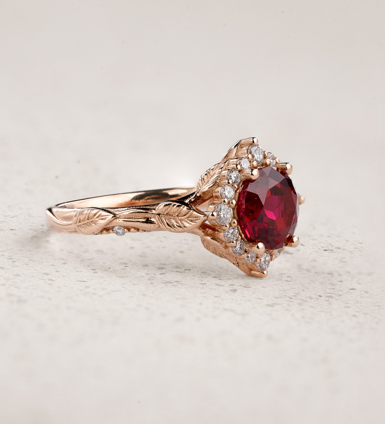 Engagement Ring with Round Ruby & Rich Diamond Halo / Florentina - Eden Garden Jewelry™