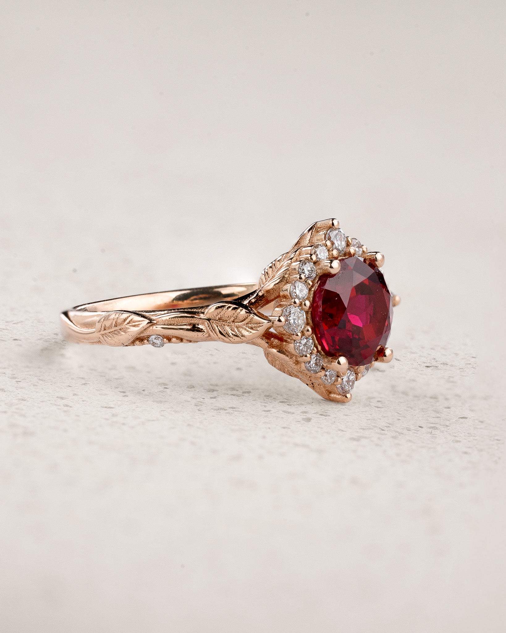 Engagement Ring with Round Ruby & Rich Diamond Halo / Florentina - Eden Garden Jewelry™