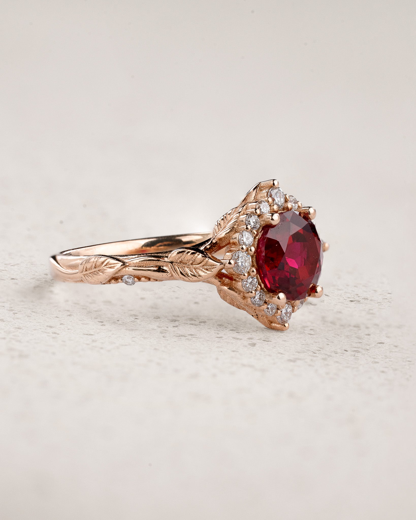 Engagement Ring with Round Ruby & Rich Diamond Halo / Florentina - Eden Garden Jewelry™