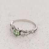 READY TO SHIP: Japanese Maple ring with round lab-grown green diamond, 14K white gold, AVAILABLE RING SIZES: 5.5 - 8.5 US