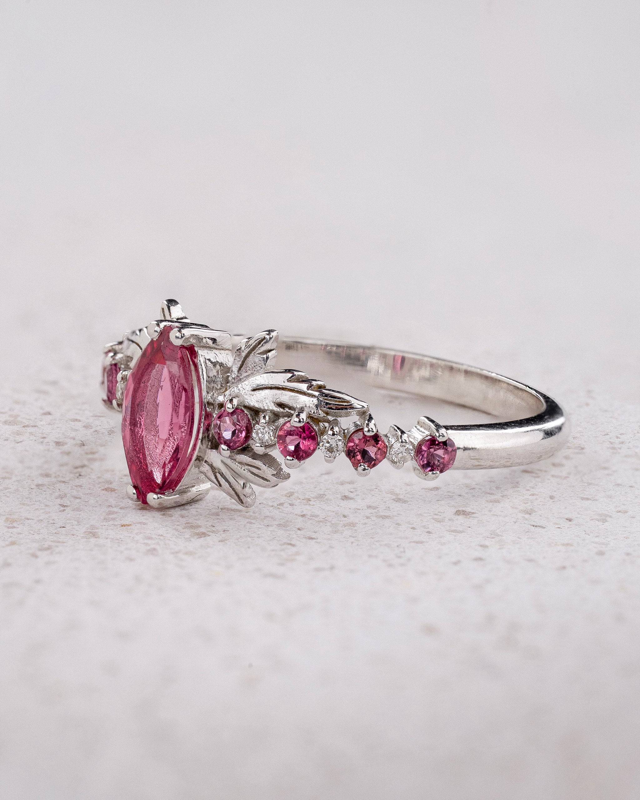 READY TO SHIP Verbena ring with natural rose tourmalines and lab diamonds, 14K white gold, AVAILABLE RING SIZES: 5.5 - 8.5 US - Eden Garden Jewelry™