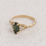 READY TO SHIP: Gloria ring with marquise-cut natural teal sapphire, 14K yellow gold, AVAILABLE RING SIZES: 5.5 - 8.5 US