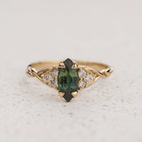 READY TO SHIP: Gloria ring with marquise-cut natural teal sapphire, 14K yellow gold, AVAILABLE RING SIZES: 5.5 - 8.5 US