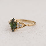 READY TO SHIP: Gloria ring with marquise-cut natural teal sapphire, 14K yellow gold, AVAILABLE RING SIZES: 5.5 - 8.5 US