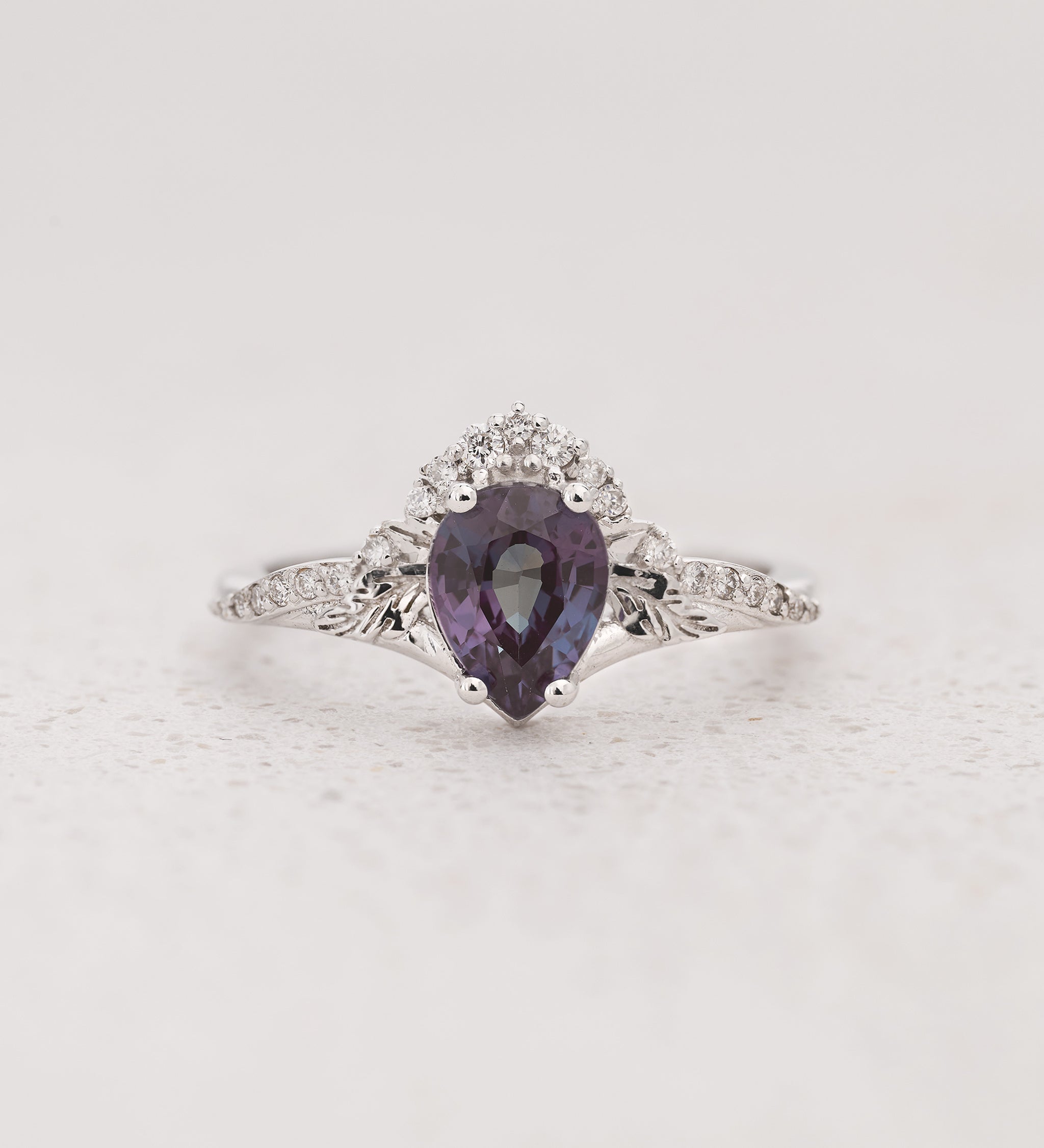 Engagement Ring with Pear-Cut Color-Changing Alexandrite / Amelia - Eden Garden Jewelry™