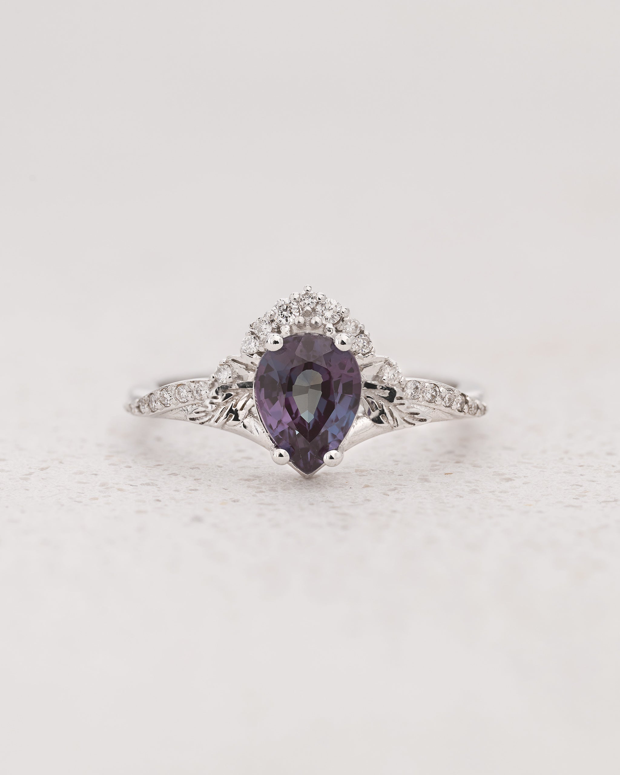 Engagement Ring with Pear-Cut Color-Changing Alexandrite / Amelia - Eden Garden Jewelry™
