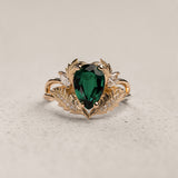 Bridal Set with Pear-Cut Emerald Engagement Ring and Curved Matching Band / Adonis - Eden Garden Jewelry™