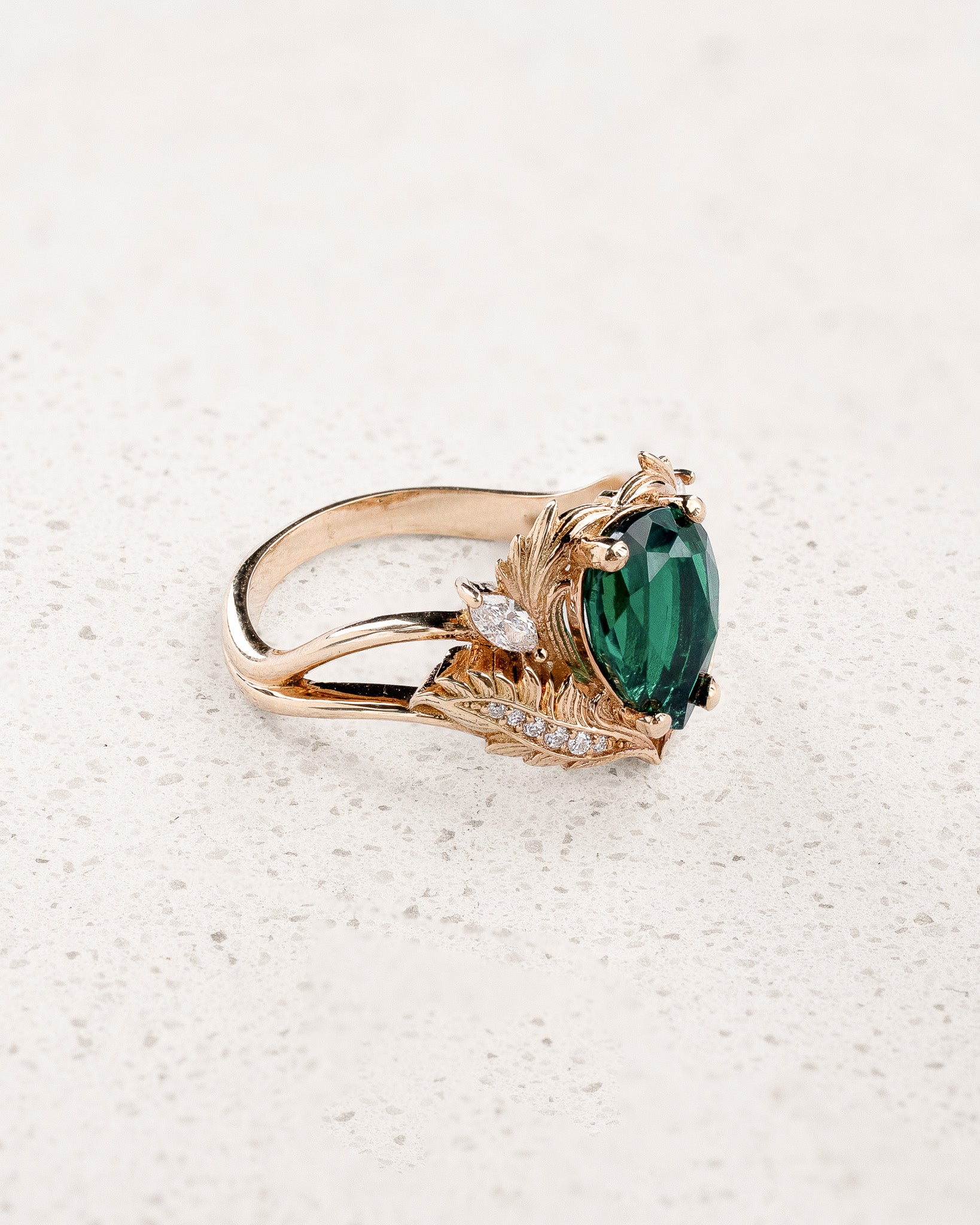 Fantasy Engagement Ring with Striking Pear-Cut Emerald / Adonis - Eden Garden Jewelry™
