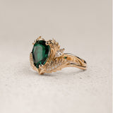 Bridal Set with Pear-Cut Emerald Engagement Ring and Curved Matching Band / Adonis - Eden Garden Jewelry™