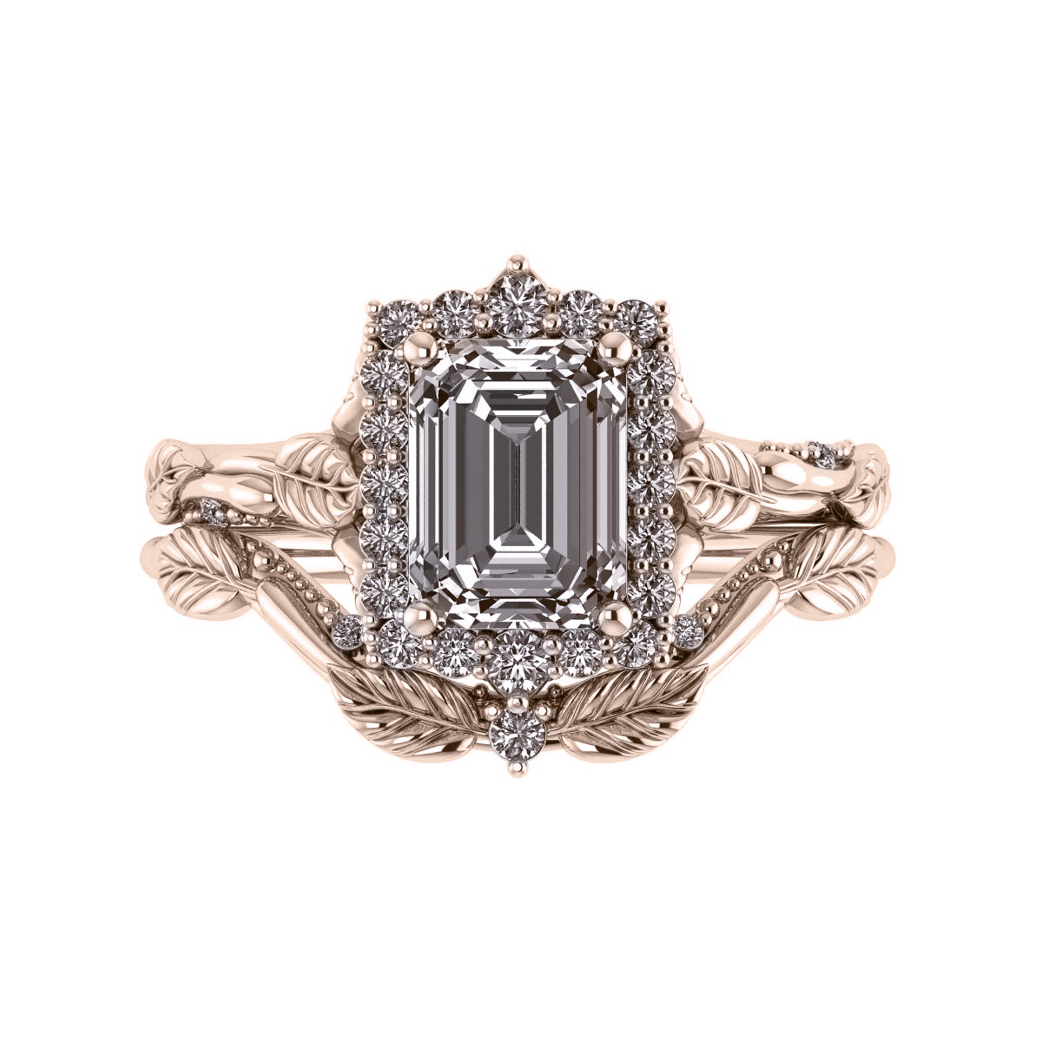 Florentina | custom bridal ring setting for emerald cut gemstone 8x6 mm - Eden Garden Jewelry™